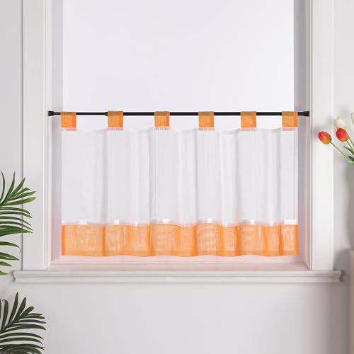 Joyswahl Leinenoptik Scheibengardinen Modern »Viola« transparente Bistrogardine mit Schlaufen Gardinen Küche mit Satinband Kurzstores Orange HxB 60x90cm 1er Pack