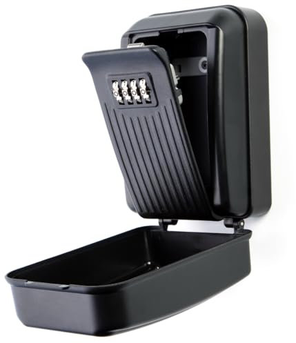 Rhino Lock Secure Key Plus Coffre-fort à combinaison – Coffre-fort mural pour clés d'extérieur – Grand espace de rangement interne pour clés de maison ou de bureau avec serrure solide à 4 chiffres