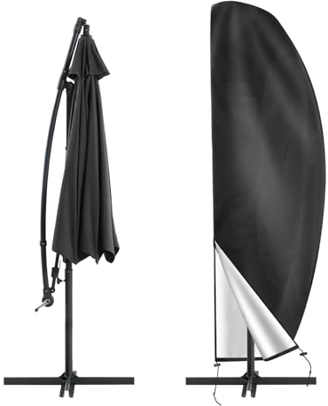 RISVOWO Funda Parasol Funda Sombrilla Jardín para Sombrilla Voladiza Ø 2-4m, 210D Oxford-Tela Funda Protectora, Anti Viento, Anti UV Funda para Sombrilla de Playa Exterior, 265 * 40/70/50CM - Negro