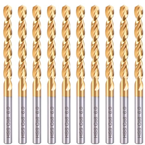 Twstprt M42 Kobalt-Bohrer-Set, metrisch, 6 mm, 10 Stück, Metallbohrer-Set für Stahl, titanbeschichtetes HSS-Co-Metallbohrer-Set für Stahl, Edelstahl, Bolzen und Bolzen
