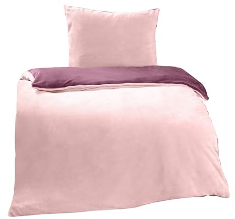 Moon Bettwäsche Cashmere Touch, 135x200/80x80 cm, Winter Wendebettwäsche Plüsch (rosa/Beere)