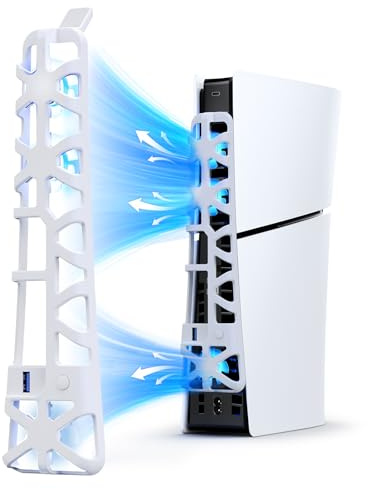 NexiGo Ventola di raffreddamento sottile e silenziosa per PS5, con velocità regolabile, accensione e spegnimento automatico, con porta USB 3.0, sistema di raffreddamento efficiente per PS5 Slim Disc e