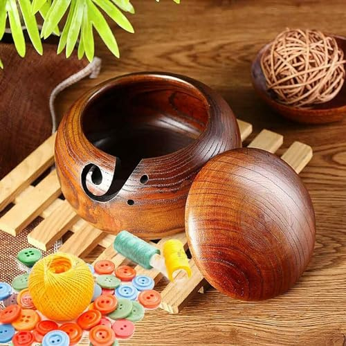 TEMU-SC Yarn bowl, Garnschüssel, Wollhalter, Wollschale garnschale für Strick- und Häkelprojekte, Garnschale für wolle(mit Deckel)(Retrostil)(15 * 9,5cm)