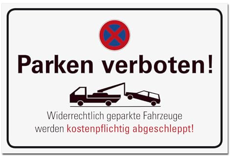 BUEWA Schilder Parken verboten Schild Hinweisschild Parkverbot Halteverbot Orientierung PVC 300 x 200 x 3 mm Vorgebohrt B1-Zertifiziert