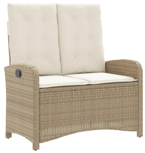 vidaXL Gartenbank Verstellbar mit Kissen Beige Poly Rattan