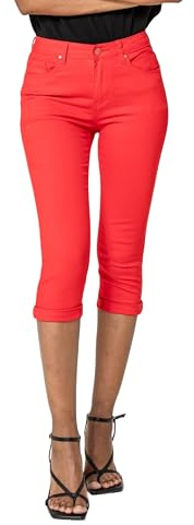 Nina Carter P230, pantaloni Capri Skinny Fit, jeans a vita alta, estivi, Rosso (P230-10), XXL sottile