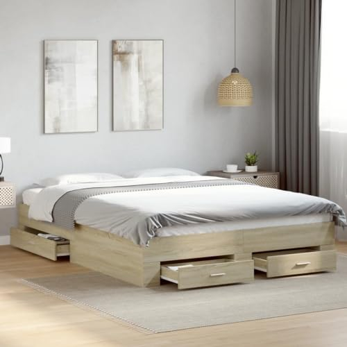 Faroom Bett mit Stauraum 160x200 cm Einzelbett mit Schubkästen Holzbett Stauraumbett Kinderbett Jugendzimmer Kojenbett Jugendbett mit Lattenrost Sonoma-Eiche