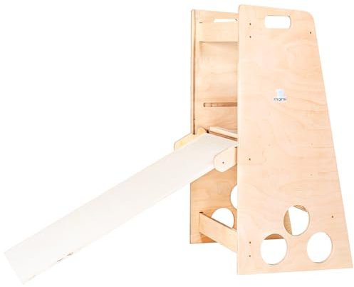 mamikids Learning Tower - Torre Montessoriana in Legno Naturale con Scivolo per Bambini 2-6 Anni, Torretta Montessoriana Apprendimento, Trasformabile in Scala, Tavolo, Sgabello Bambini, Made in Italy