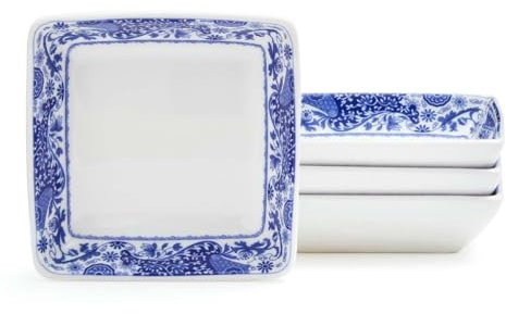 Spode Brocato - Platos cuadrados de 3 pulgadas (juego de 4), diseño italiano azul, hechos de porcelana, aptos para lavavajillas y microondas, platos de inmersión para salsas, aperitivos, decoración de