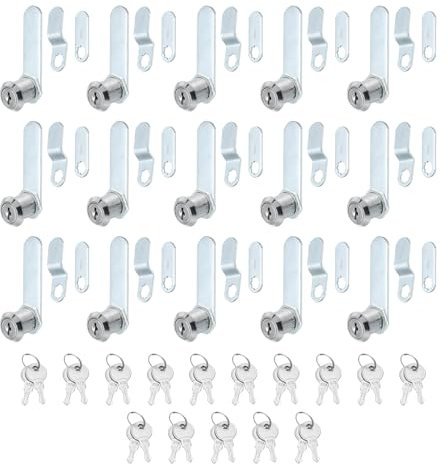 PATIKIL 3/4 Inch Cabinet Locks with Keys, 15 Pack Zinc Alloy Cam Lock Cylinder RV Lock Set Key Different for Cabinet RV Drawer Storage Door Tool Box, Silver