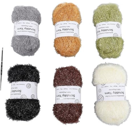 Scrubby Yarn, Sparkle Glitter Cotton Stainless Steel Yarn Knitting Tools Accessories Bag Doll Embroidery Dishcloths Hand Knitted for Crocheting Earth Tone with Twill, Plain