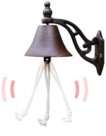 Misaakoeq Cloches en fonte pour l'extérieur | Sonnette de porte décorative murale – Sonnette rétro robuste à suspendre avec corde pour l'école, le jardin, la maison