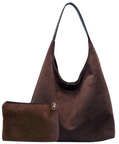 TIAASTAP Braune Handtasche Wildlederimitat Vintage Shopper Tasche Damen Groß Hobo Bag Beuteltasche Suede Bags for Women Slouchy Bag Shoulder Bag Tragetasche
