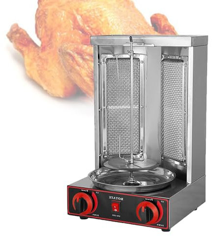 LwiftGal Grill Doner Kebab Machine Gas Gyro broilers Rotating Chicken Cooker Machine with Burners, for Home,Outdoor,Garden Rotisserie,Barbecue Stove,silver-M