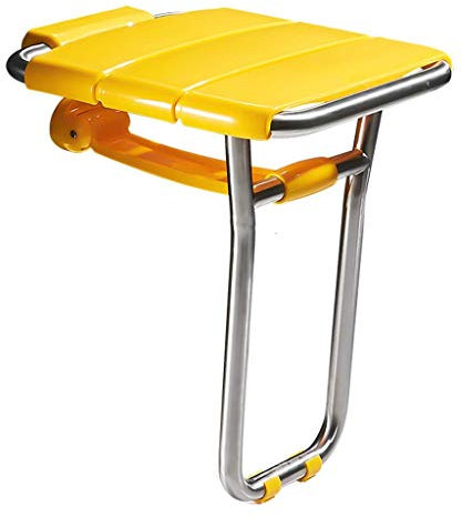 Gelber Duschsitz mit Beinen, an der Wand montierter, zusammenklappbarer Badezimmerhocker, zusammenklappbarer Wechselschuhhocker, Badewannenhocker für Erwachsene, ältere Menschen und Behinderte, max.