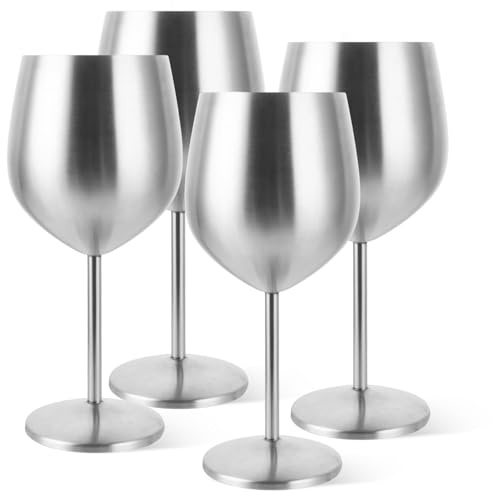 DAJAVE Copas de vino de acero inoxidable, juego de 4 copas de cóctel de 500 ml, de acero inoxidable, para camping, irrompibles, robustas y portátiles, copas de champán, juego para fiestas, picnics
