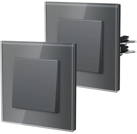 BSEED Interrupteur Mural, Interrupteur Va Et Vient Avec Griffes, Verre Interrupteur Lampe De Chevet, 1 Gang 1Way, 86mm, Gris