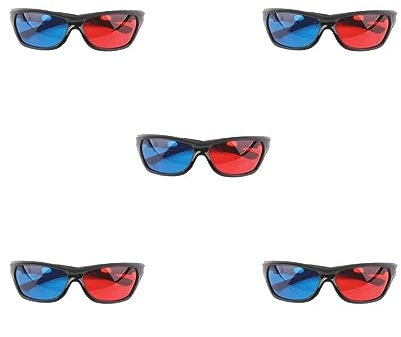 Tityvirnix Lot de 5 lunettes 3D à monture noire rouge et bleue pour jeux de films anaglyphes dimensionnels DVD