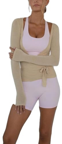 Felcia Frauen Y2k Ballett Wrap Top Langarm Tiefer V-Ausschnitt Slim Fit Yoga Pilates Ballet Workout Tops Frühling Kleidung