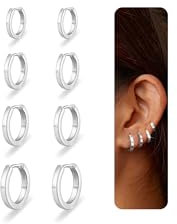 Nelytiya 4 Paar Kleine Creolen Silber 925 Für Damen Hypoallergen Creolen Cartilage Ohrringe Set Für Mehrere Piercings 6/8/10/12mm