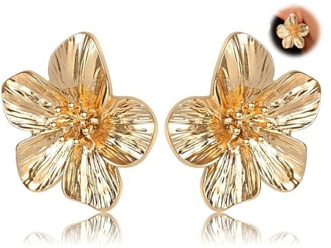 AVYRING Orecchini da donna in oro – design floreale e stella marina in acciaio inox, Acciaio inossidabile