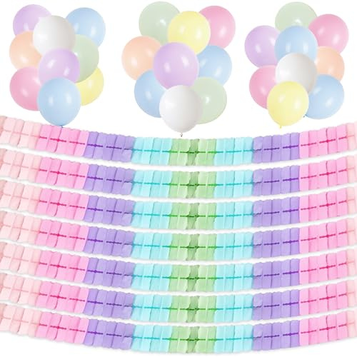 Xietaea Party Girlande Papier Deko - 35 Stück Dekoration Pastell Luftballons und Seidenpapier Partygirlande, Ballons Hängenden Garland für Geburtstag Hochzeit Fasching Karneval