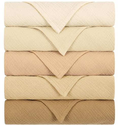 Yukkidds Mulltücher Baby Spucktücher, Musselin Tücher 5er Set 60x60 cm | 100% Baumwolle Musselintücher, Extrem Saugfähig & Atmungsaktiv, für Neugeborene Junge und Mädchen, Beige & Braun