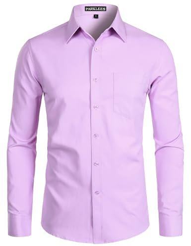 PARKLEES Men's Long Sleeve Dress Shirt Solid Slim Fit Casual Business Formal Button Up Shirts with Pocket