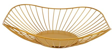 Yumzxin Metal Wire Fruit Basket - Minimalist Fruit Bowl for Kitchen Counter Storage, Ventilated Fruit Holder Stand (Gold)