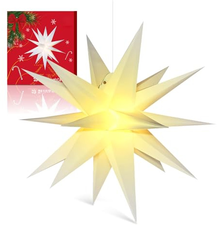 Sky angle 3D Weihnachtsstern Beleuchtet Batterie mit Timer für Fenster - 60cm Leuchtstern Stern Zum Dekorieren von Weihnachtsbaum, Weiße led Weihnachtsstern für Innenhof, Balkon Und Garten