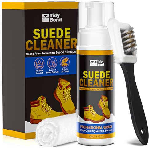 Tidybond Suede Cleaner Kit – Premium Foam Cleaner for Suede, Nubuck & Leather Shoes, Boots, Bags & Upholstery – Safe, Non-Toxic Formula with Brush & Cloth – Removes Stains, Salt & Dirt – 200ml