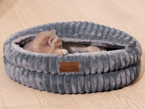 CheerPals Katzenbett mit Deckel 50cm, Waschbar Kuschelhöhle, Winterversteck mit Hochelastischer Schlafkissen für Alle Katze