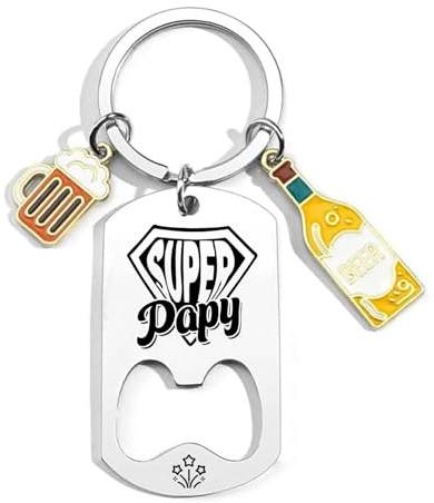 ZYMGUO Cadeau Papy Porte-clés Super Papy Papa Tonton Parrain Frère Cousin Cadeaux Noel Noël Anniversaire Cadeau Fête des Pères Porte-clés ouvre-bouteille (papy)