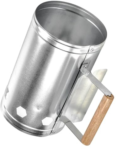 jojofuny Outdoor Grillkamin Anzündkamin aus Verzinktem mit Hitzebeständigem Holzgriff Effizientes Kohleanzündgerät für Camping BBQ Garten und Outdoor Kochen Schnelles Entfachen durch