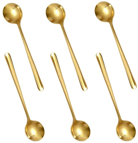 6 Stück Gold Kaffeelöffel, Edelstahl Teelöffel, 13,5 cm Dessertlöffel, Mini Espressolöffel, Kleine Löffel Set, Elegantes Modernes Design, Runde Rührlöffel für Kaffee Zucker Dessert, Spülmaschinenfest