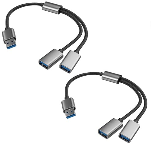 2PCS Câble USB Répartiteur 0.3M, Double Port Hub Chargeur 2 en 1, Splitter avec Rallonge USB, Adaptateur Double Prise USB pour PC, Voiture