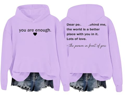 Personlig tröja, kvinnors kära person bakom mig huvtröjor män du är tillräckligt tröja, psykisk hälsa streetwear plus size träningskläder damer lätt jumper, Ljusviolett, L