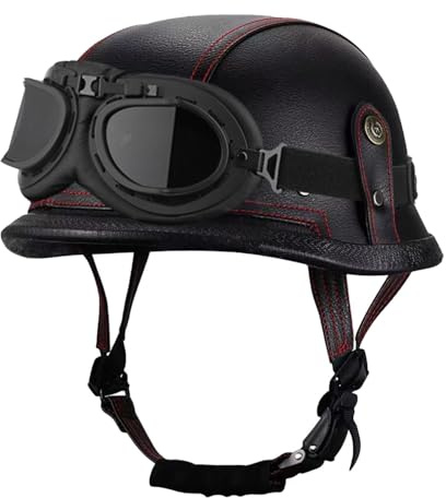 Casco Mezzo Moto Pelle Caschi Cromwell DOTECE Approvato Caschi Jet E Demi-Jet Vintage Con Occhiali Elmetto Scodella Aperto Casco Retrò Moto Caschi Scooter Per Uomini Donne N,M:57-58CM