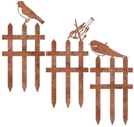 QijAOPD 3 Stück Gartenstecker Rost, Vögel Zaunpfahl Elemente, Gartendeko Metall, Gartendeko für Draußen Wetterfest, Edelrost Tier Deko, Frühling Außenbereich Dekoration, Terrasse Balkon Garten