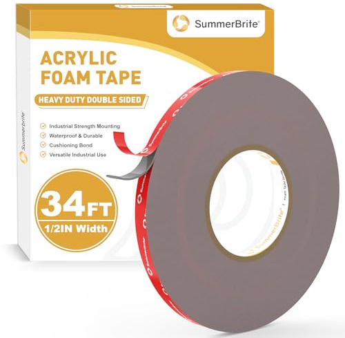 Summerbrite Doppelseitiges Klebeband Extra Stark-12mm x 10m Acrylschaumklebeband Stark Montageklebeband Doppelseitig Wasserfest und Hochtemperaturbeständig für Auto Dekoration Heim Büro