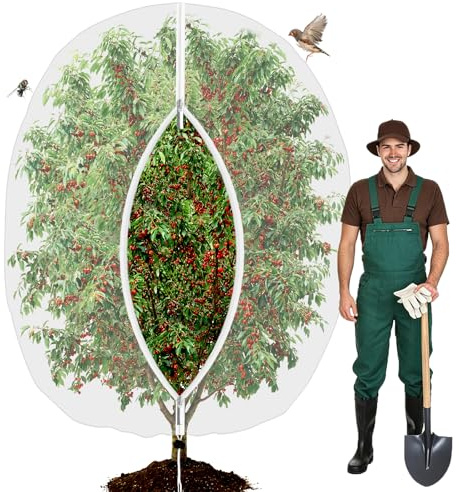 Yotako Rete protettiva per alberi da frutto, 250 x 250 cm, grande, riutilizzabile, con cerniera e coulisse, per ciliegie, fragole, mirtilli, cespugli di frutta, pomodori