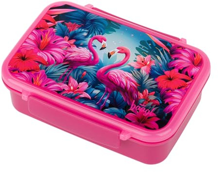 Baagl Lunchlåda för flickor för skola – Snackslåda med fack – matlåda för barn, dagis – matlåda med fack – matlåda, brödlåda, snackslåda (flamingo)