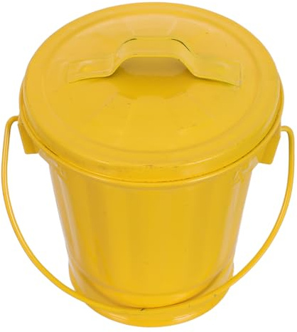 ARTSEWPLY Mini Bote de Basura con Tapa para Escritorio y Dormitorio, Cubo de Basura Pequeño Decorativo de Metal Amarillo, Contenedor Compacto de Residuos para Oficina y Cocina (10 X 10 X 9