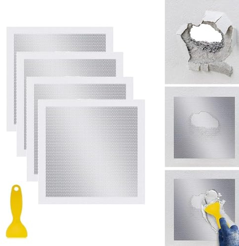 Eiswayla 4 Pack 34cm x 34cm Self Adhesive Wall Repair Patch Fibreglass Mesh | Drywall Hole Repair Kit for Holes, Cracks & Ceilings, Easy to Use Plasterboard Patch for DIY Homeowners & Renters