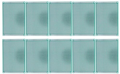 10 Pieces Double Side Prototype PCB Tinned Breadboard Circuit Board - 8 x 12cm Dimensions - Standard 2.54mm Hole Pitch - Universal Breadboard for Electrical Experiments and