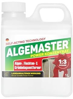 AlgeMaster™ Power Konzentrat, Professioneller Algen- und Grünbelagentferner, 1L Biozid mit Langzeitwirkung für Gehwege und Fassaden, mit anpassbarer Dosierung