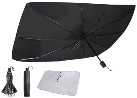 ADRI Parasol Coche Paraguas Delantero 140 x 78 cm. Protección UV, Plegable, con Mecanismo de Apertura Manual y Funda incluida