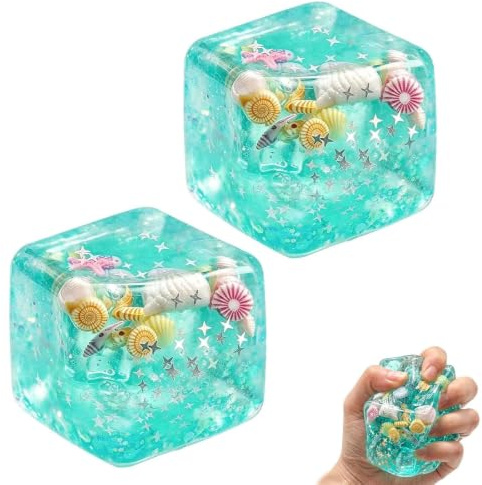 2 Stück Squishy Cube Stressball, Ice Cubes Squishy Ice Cubes Stress Ball,Ozean Muscheln Eiswürfel Fidget Toys,Relief Sensory Squeeze, Anti Stress Sensorik Spielzeug für Adhs Autismus