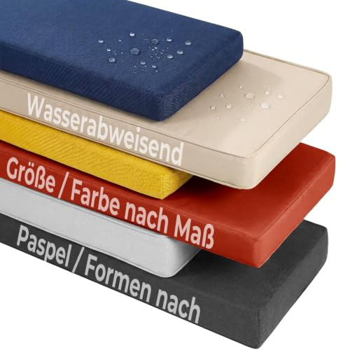 AEHO Bankauflage nach Maß aus wasserabweisendem Canvas, Sitzkissen Bank mit Abnehmbarem Bezug, RG 50 Schaumstoff, rutschfestes Bankkissen für Gartenbank, Terrasse & Outdoor