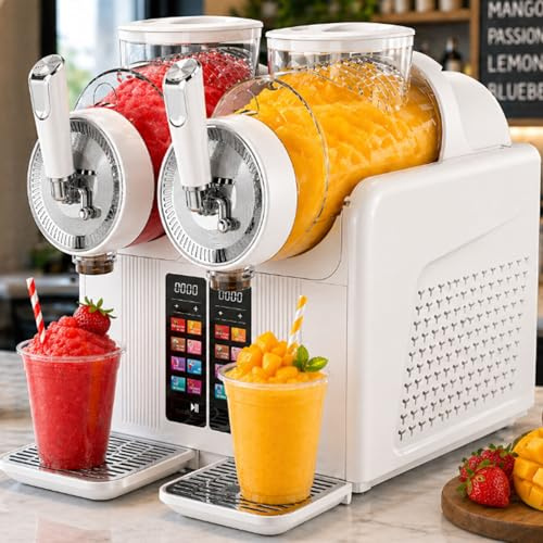 Machine à glace 7 en 1, machine à glace douce avec deux réservoirs de 2 L, nettoyage automatique, serrure enfant, presse à boissons froides pour slushies faits maison et service doux